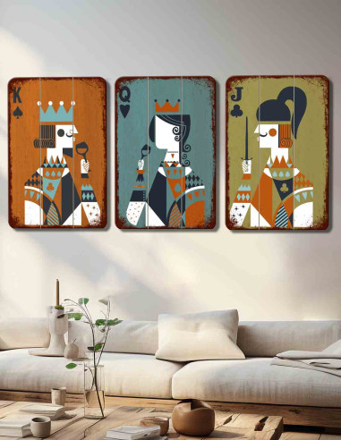 VINOXO Wall Paintings Decor For Living Room - Modern King Queen Jack Card - 3 Piece Set