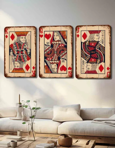 VINOXO Mid Century Modern Wall Art Paintings - Red - King Queen Jack Card - Set Of 3