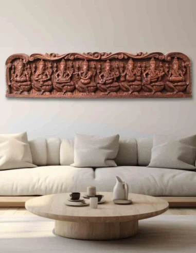 VINOXO Lord Ganesha Avatar Wood Carving Wall Decor - Teak Wood