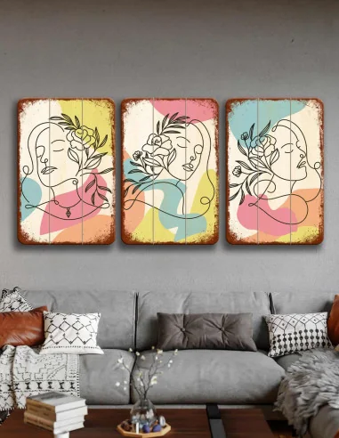 VINOXO Abstract Woman Line Art Painting - 3 Piece Set