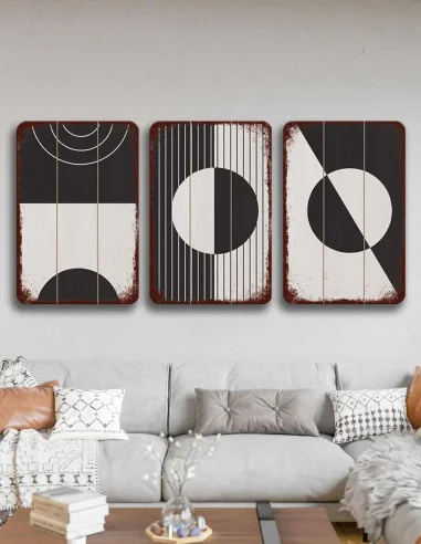 VINOXO Black And White Abstract Wall Art Painting - Set of 3