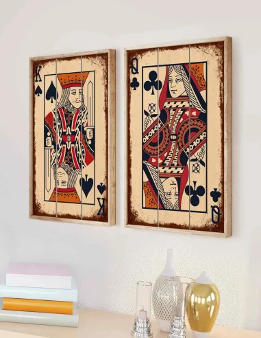 VINOXO Wall Art Painting For Bedroom - Black King & Queen Playing Card - Set Of 2