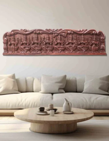 VINOXO Ashta Lakshmi Hand Carved Wood Panel - Teak Wood