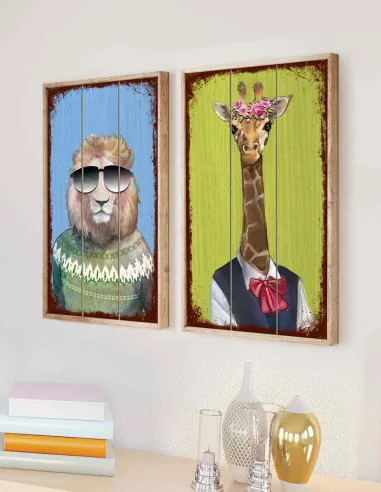 VINOXO Funny Wall Painting - Lion Giraffe Set of 2