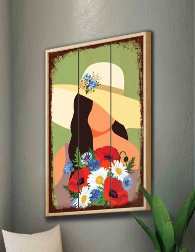 VINOXO Woman Framed Wall Art Decor Plaque - Boho Floral Art - Green