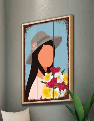 VINOXO Woman Abstract Painting - Boho Floral Art - Blue