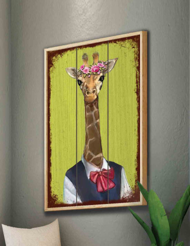 VINOXO Funny Animal Framed Giraffe Wall Art Decor Plaque - Green