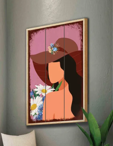 VINOXO Woman Framed Wall Art Decor Plaque - Boho Floral Art - Pink