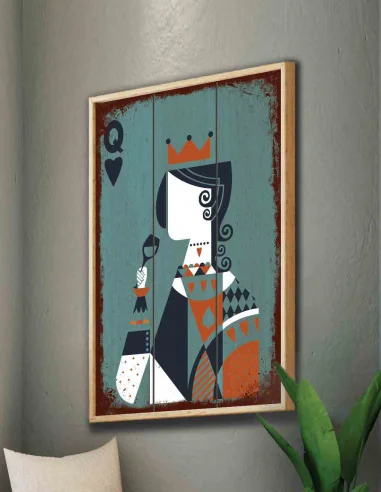 VINOXO Modern Queen of Hearts Wall Art Painting - Aqua Blue