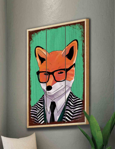 VINOXO Funny Animal Framed Fox Wall Art Decor Plaque - Green