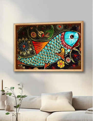 VINOXO Minimalist Abstract Wall Art Painting - Mystic Fish - Blue