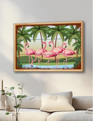 VINOXO Framed Wall Art Decor Plaque - Flamingo - Pink