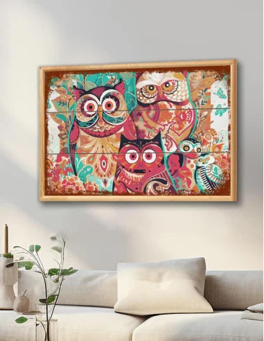 VINOXO Vintage Animals Wall Art For Living Room - Four Owls