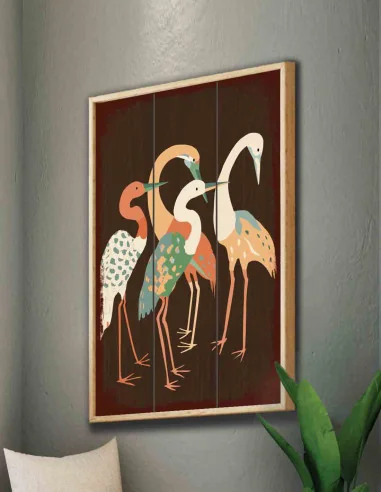 VINOXO Minimalist Abstract Brown Wall Art Painting - Four Cranes