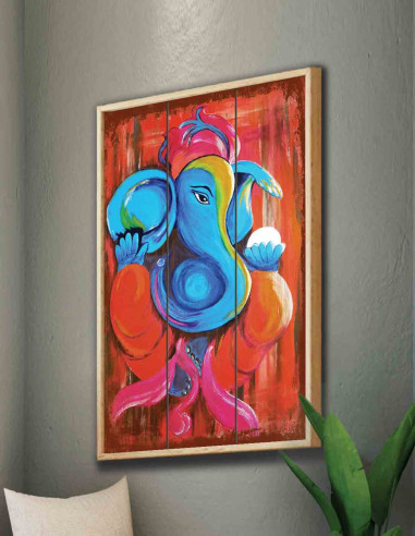VINOXO Wooden Ganesha Ganpati Abstract Painting