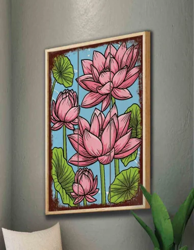 VINOXO Abstract Lotus Flower Floral Art Painting - Blue