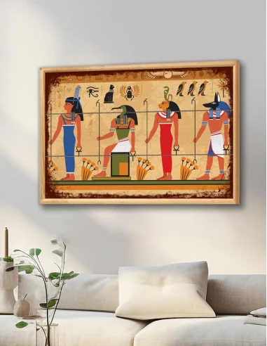VINOXO Wooden Abstract Framed Wall Art Decor Plaque - Egyptian Gods