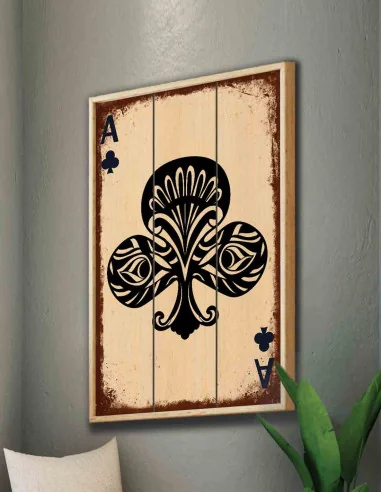 VINOXO Ace Clubs Card Wooden Framed Wall Painting
