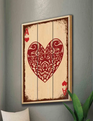 VINOXO Ace Hearts Card Wooden Framed Wall Painting