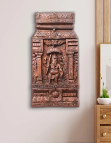 VINOXO Kavadi Ganapathi Wooden Carved Wall Sculpture - Teak Wood