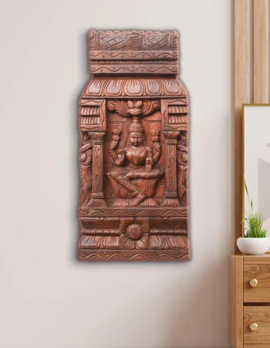 VINOXO Kavadi Lakshmi Wooden Carved Wall Sculpture - Teak Wood