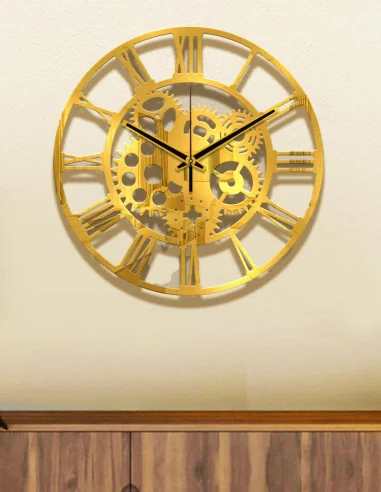 VINOXO Vintage Metal Analogue Wall Clock - Roman Gear Wheel