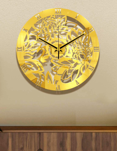 VINOXO Vintage Metal Analogue Wall Clock - Lotus