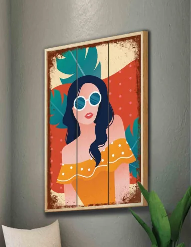 VINOXO Trendy Framed Wall Art Decor Plaque - Pop Art - Woman - Fruits