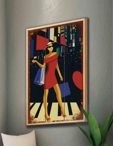 VINOXO Trendy Framed Wall Art Decor Plaque - Pop Art - Woman - Red