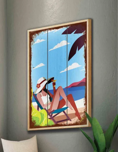 VINOXO Trendy Framed Wall Art Decor Plaque - Pop Art - Woman - Beach