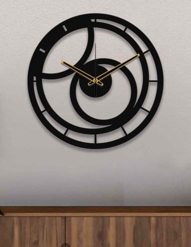 Minimalist Art Deco wall clock mounted on a modern living room wall