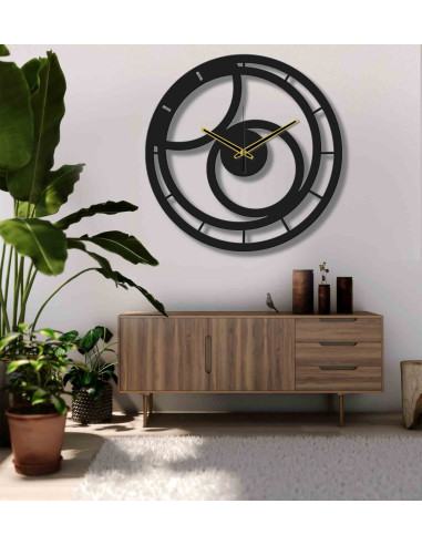 Large metal wall clock shown in a contemporary office interior