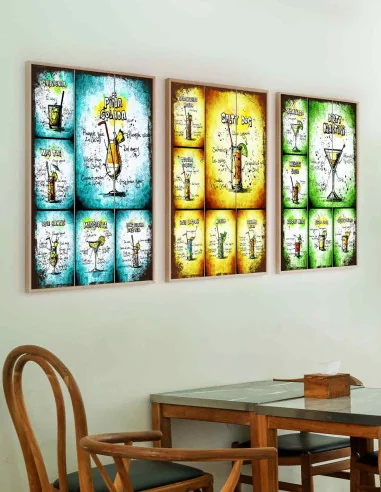 VINOXO Cocktail Recipe Wall Art Decor - Set of 3