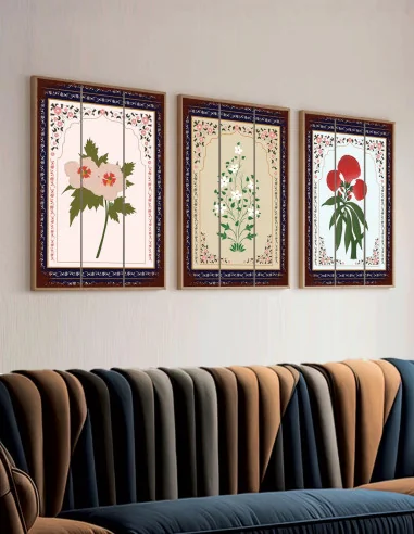 VINOXO Ethnic Floral Painting Wall Art Frames - Set of 3