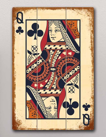 Queen of Clubs large wooden wall artwork in a professional interior