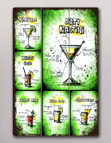VINOXO Vintage Framed Bar Wall Art Decor Plaque - Cocktail Green