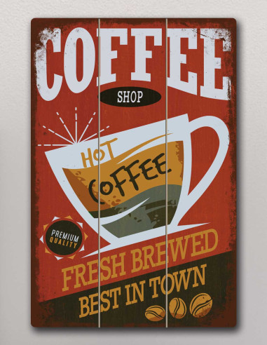 VINOXO Vintage Wooden Framed Coffee Wall Art Decor Plaque - Hot Coffee Fresh Brewed