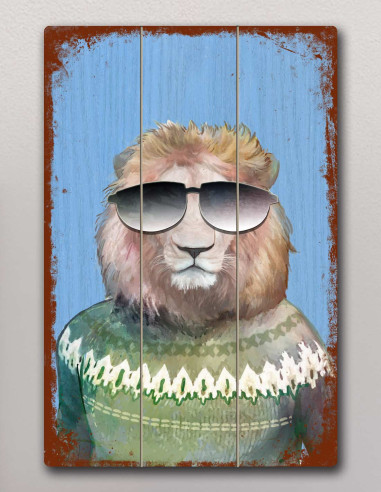 VINOXO Funny Animal Framed Lion Wall Art Decor Plaque - Blue