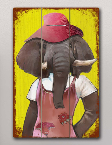 VINOXO Funny Animal Framed Elephant Wall Art Decor Plaque - Yellow