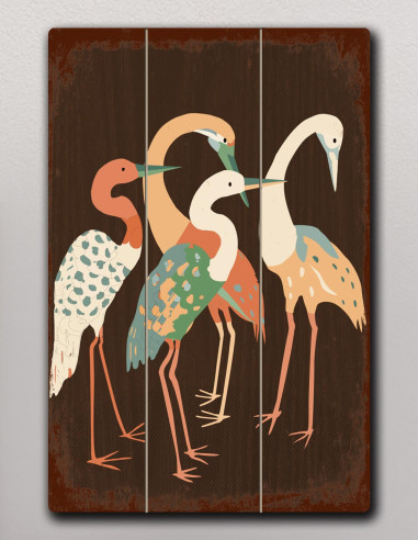 VINOXO Minimalist Abstract Brown Wall Art Painting - Four Cranes