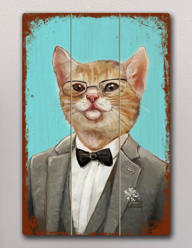 VINOXO Funny Animal Framed Cat Wall Art Decor Plaque - Blue