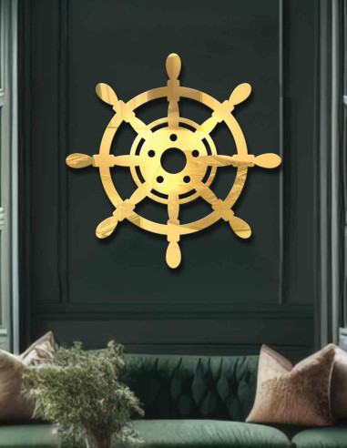 VINOXO ship wheel metal wall art stainless steel mirror shown in lounge setting