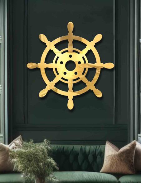 VINOXO ship wheel metal wall art stainless steel mirror shown in lounge setting