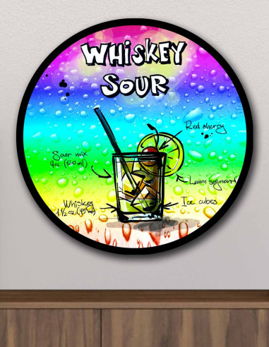 VINOXO Whiskey Sour Vintage Cocktail Wall Art Bar Decor Plaque