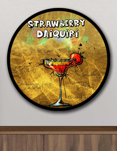 VINOXO Strawberry Daiquiri Vintage Cocktail Wall Art Bar Decor Plaque