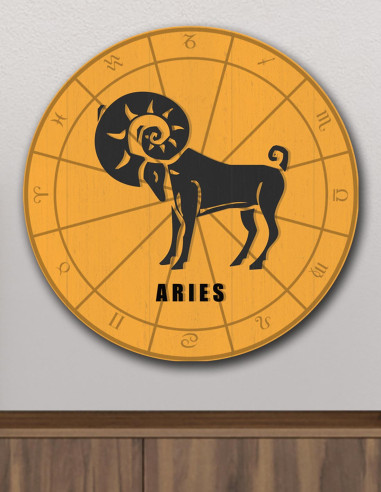 VINOXO Zodiac Sign Aries Wall Art Decor Plaque Yellow