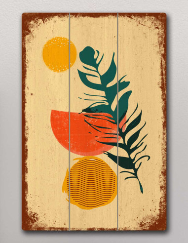 VINOXO Boho Framed Wall Art Painting - Botanical Leaf Sun
