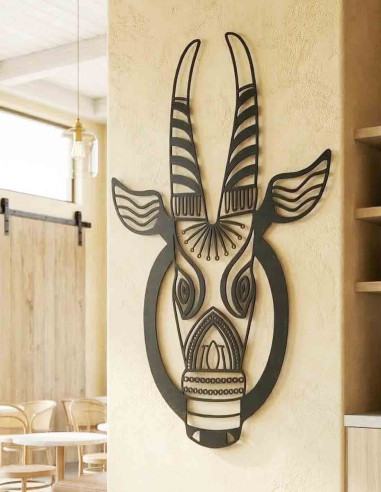 VINOXO modern cow head metal wall art mask style statement wall hanging for cafe interior