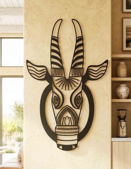 Mask style cow head metal wall decor in carbonated metal for lounge and reception walls Mask style cow head metal wall decor in carbonated metal for lounge and reception walls
