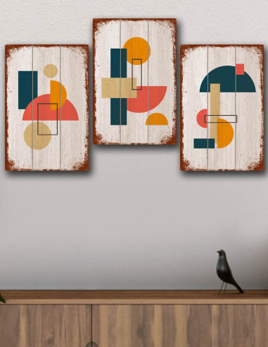 VINOXO Vintage Boho Wall Art Decor Plaque - Geometric Pattern Set of 3